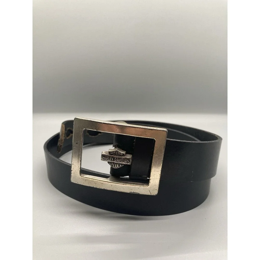 Harley Davidson Black Leather Belt USA 97771-01VM w/Shield Logo Buckle Sz 36